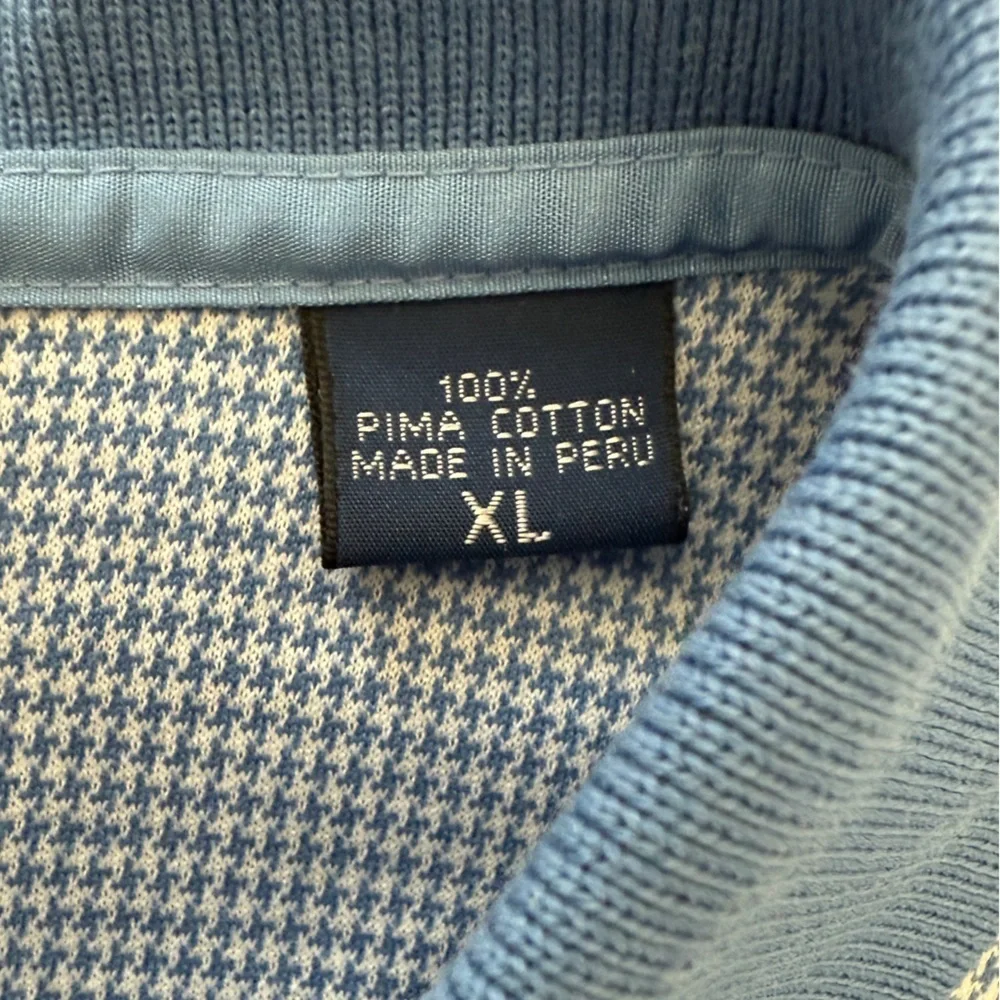 Polo Golf Ralph Lauren XL Pima Cotton Polo Shirt Blue Houndstooth Collar Logo